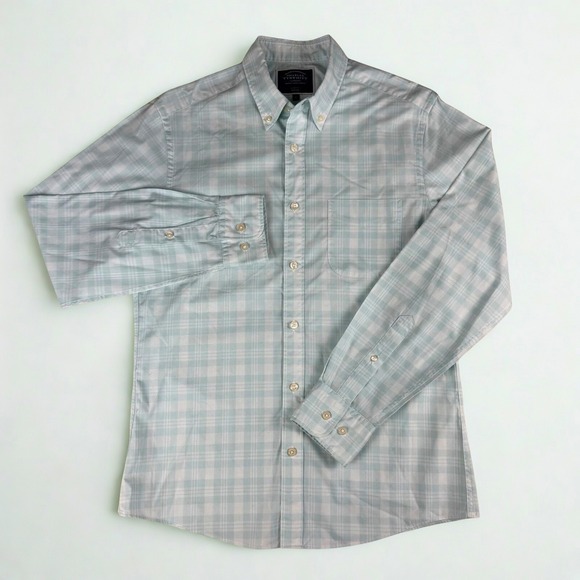 Charles Tyrwhitt Slim Fit Button Down Shirt Mens Small Aqua Mint Check Non-Iron - Picture 2 of 7